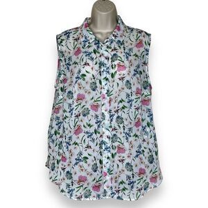 H&M+ Floral Chiffon Sleeveless Button Front Semi Sheer Poly Blouse Women Size 16